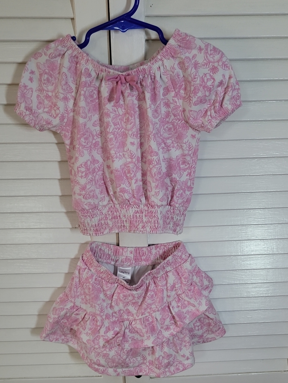 Lucky Penny Branded Girls Pink Floral  Matching Set - Top & Skirt